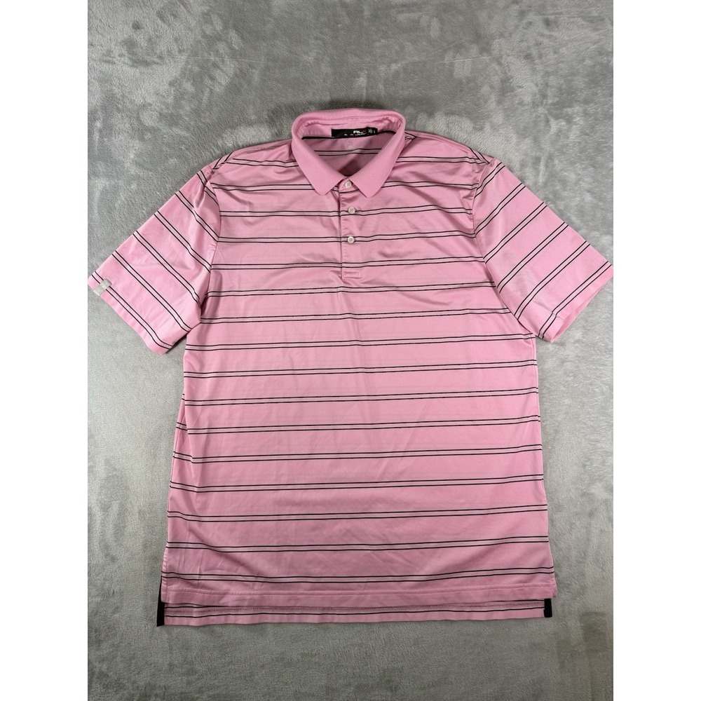 RLX Ralph Lauren Shirt Mens Large Pink Striped Performance Golf Polo